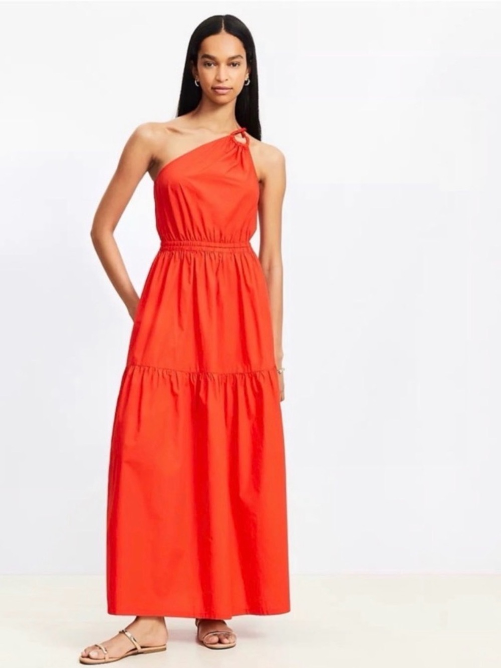 NWT LOFT Beach Poplin One Shoulder Maxi Pocket Dress